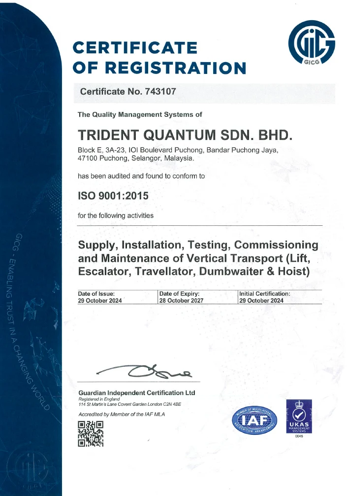 ISO 9001:2015 certificate 743107 — image supplied in the company profile